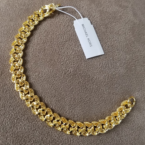 Michael Kors Linked Statement Bracelet Gold Tone Sterling Silver Pave CZ NWT - Picture 14 of 16